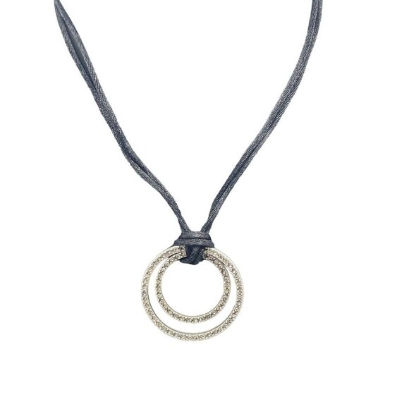 WHBM White House Black Market Double Circle Pendant Black Cord Necklace Beach - Picture 1 of 6